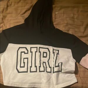 SHEIN Black and White Bold Text Cropped Sweatshirt